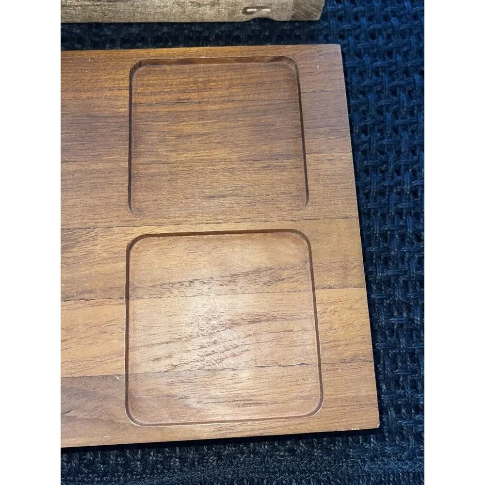 Vintage Mandalay Genuine‎ Teak Serving Tray With Glass Inserts - Picture 7 of 14